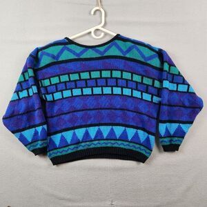 Vintage Cristina's Geometric Color Block Pullover Knit Sweater Sz L